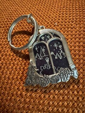 Silver-tone Window Scene Keychain with Night Sky